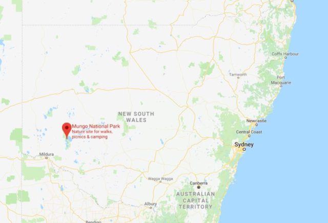 Location of Mungo National Park on map of New South Wales