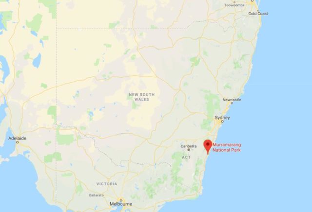 Location of Murramarang National Park on map of New South Wales