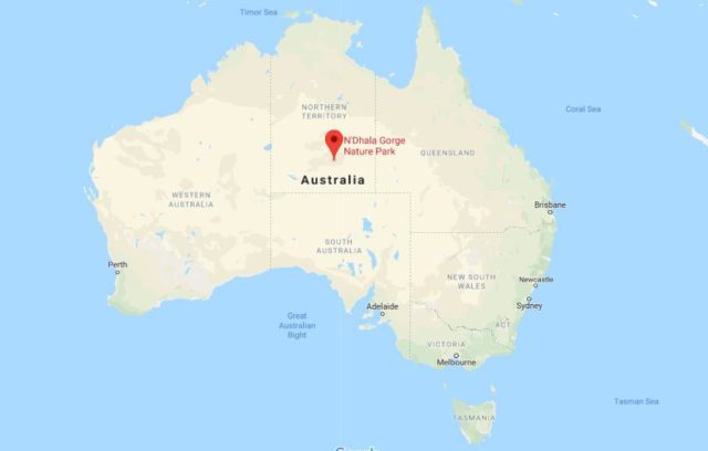 Location of N'Dhala Gorge Nature Park on map of Australia