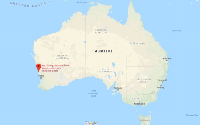 Location of Nambung National Park on map of Australia