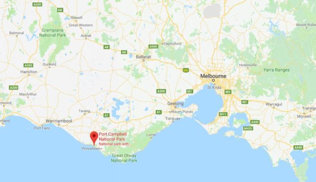 Location of Port Campbell National Park on map of Melbourne