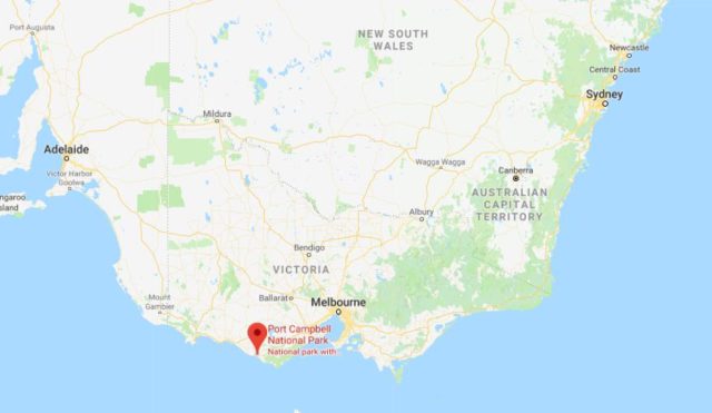 Location of Port Campbell National Park on map of Victoria
