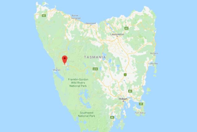 Location of Queenstown on map of Tasmania
