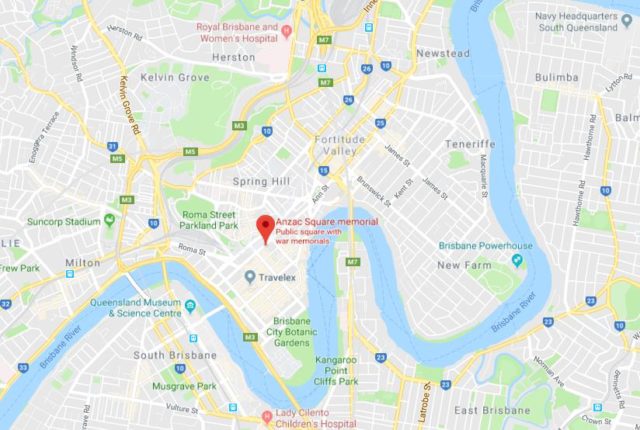 Location of Shrine of Remembrance on map of Brisbane