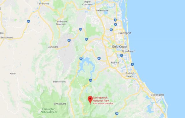 Location of Springbrook National Park on map of Gold Coast