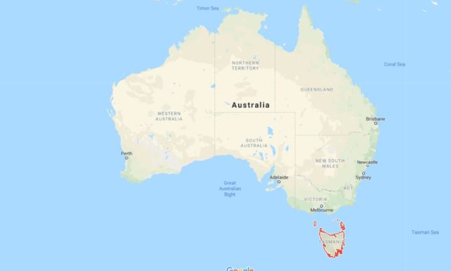 Location of Tasmania on map of Australia