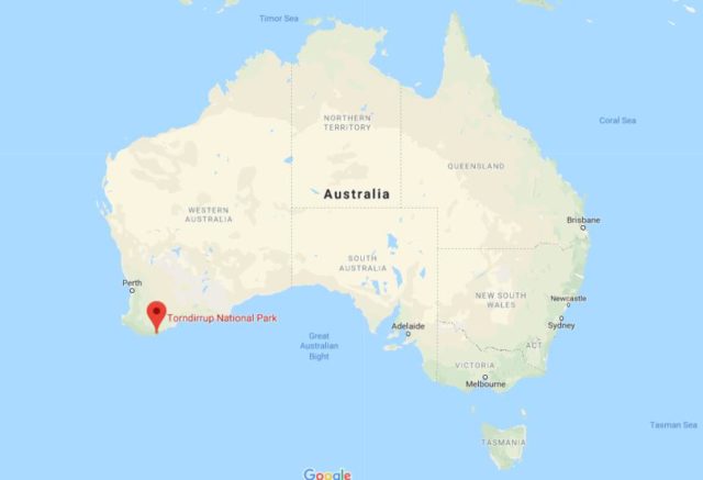 Location of Torndirrup National Park on map of Australia
