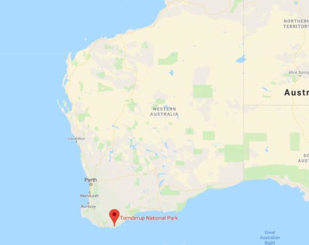 Location of Torndirrup National Park on map of Western Australia