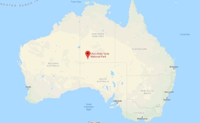 Location of Uluru Kata Tjuta National Park on map of Australia
