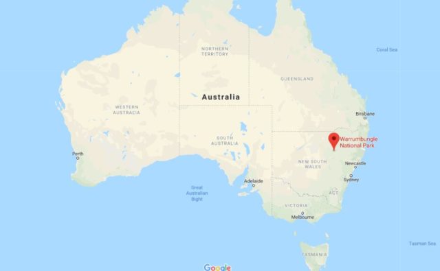 Location of Warrumbungle National Park on map of Australia