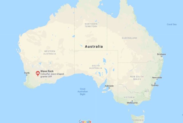 Location of Wave Rock on map of Australia