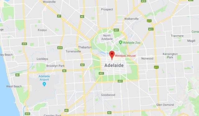 Location of Westpac House on map of Adelaide