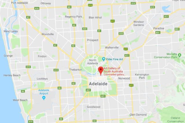 Location of Art Gallery of South Australia on map of Adelaide