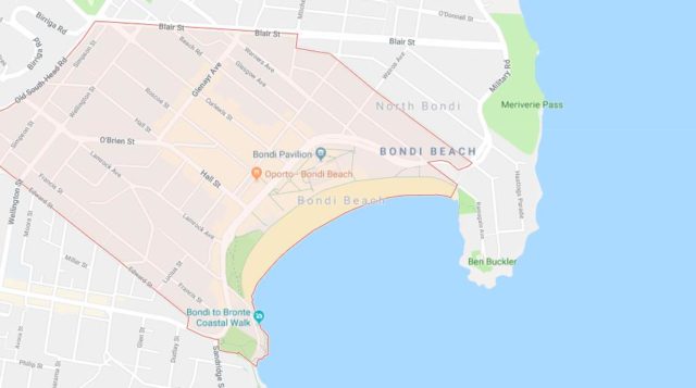Map of Bondi Beach Sydney