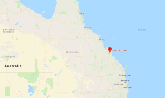 Where are Capricorn Caves located on map of Queensland