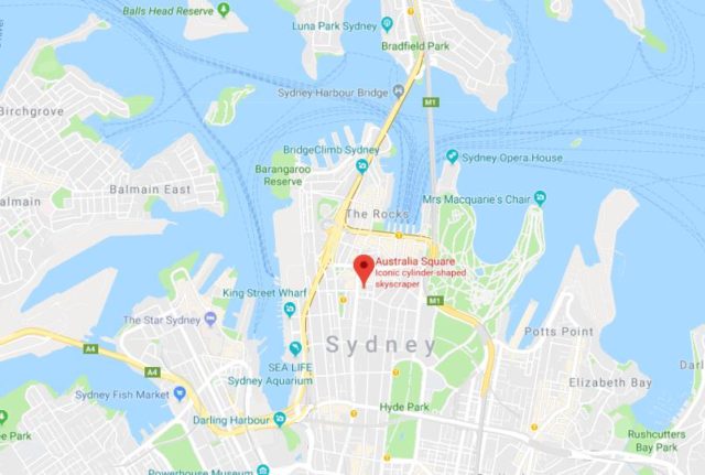 Location of Australia Square on map of Sydney