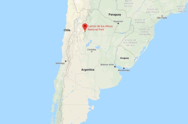 Where is Campo de los Alisos National Park located on map of Argentina