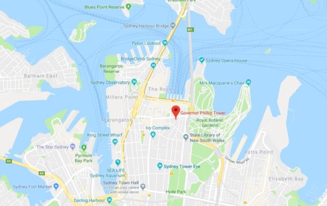Location of Governor Phillip Tower on map of Sydney