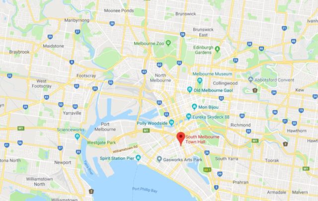 Location of South Melbourne Town Hall on map of Melbourne
