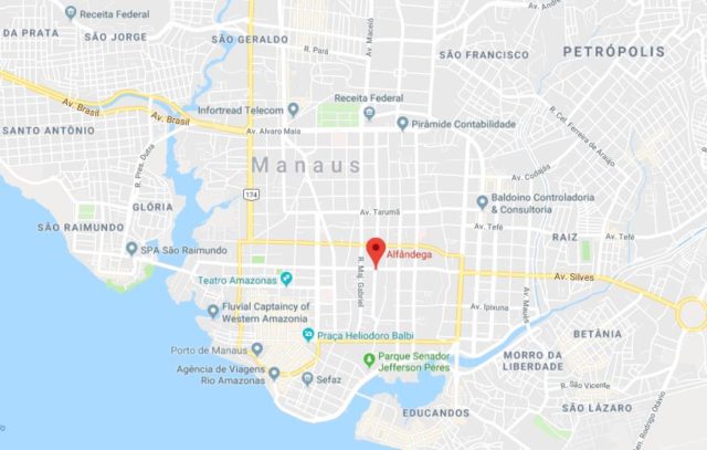 Where is Alfandega Building located on map of Manaus