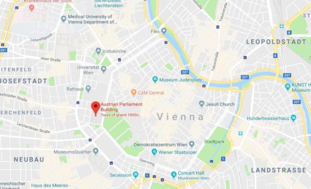 Where is Austrian Parliament Building located on map of Vienna