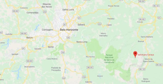 Where is Caraça Sanctuary located on map of Belo Horizonte