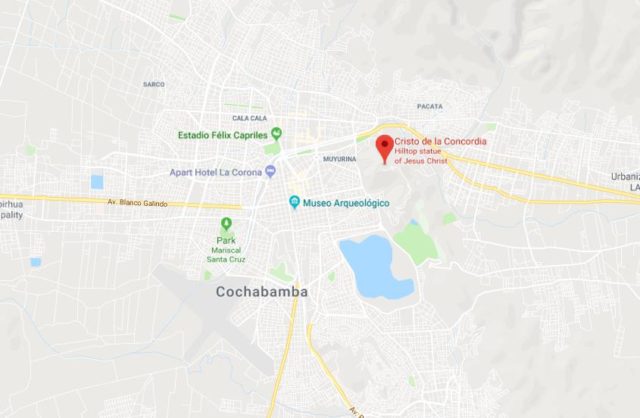 Where is Cristo de la Concordia located on map of Cochabamba