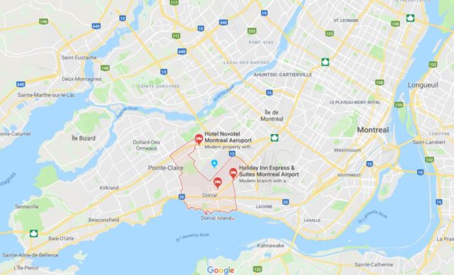 Where is Dorval located on map of Montreal