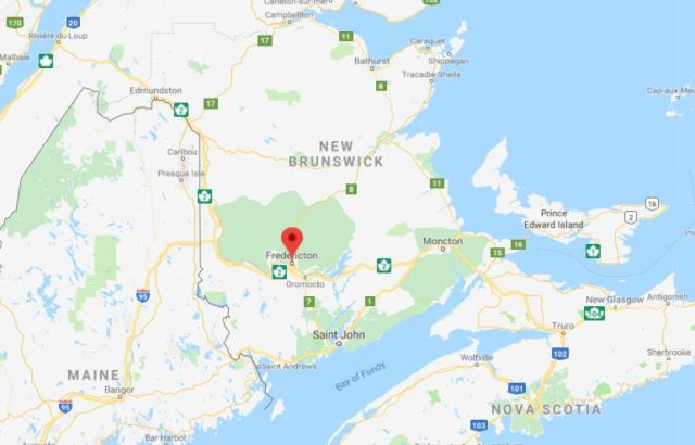 Where is Fredericton located on map of New Brunswick