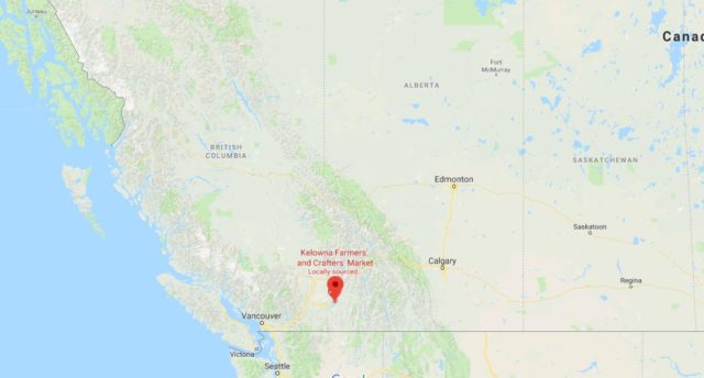 Where is Kelowna located on map of West Canada