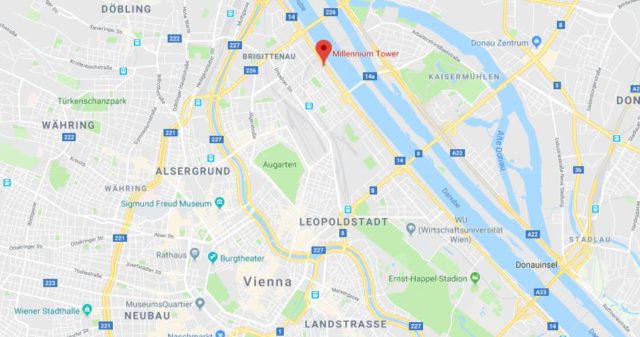 Where is Millennium Tower located on map of Vienna