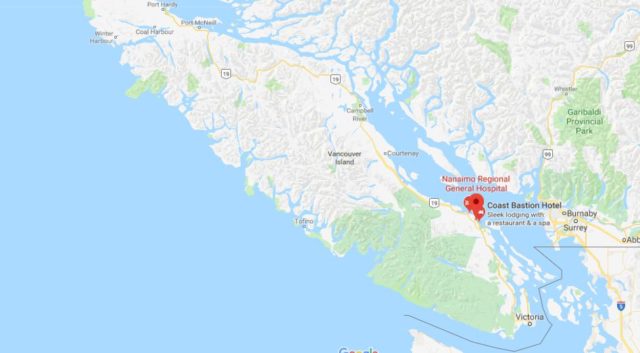 Where is Nanaimo located on map of Vancouver Island