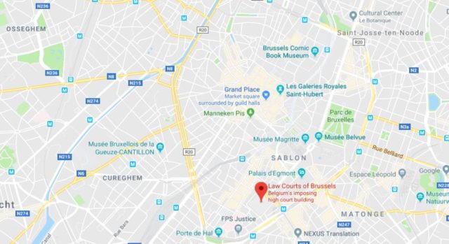 Where is Palace of Justice located on map of Brussels