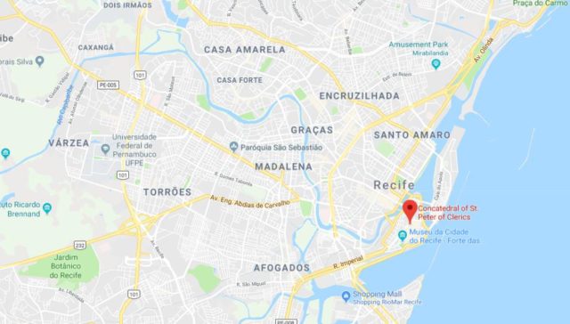 Where is Sao Pedro Clerigos Cathedral located on map of Recife