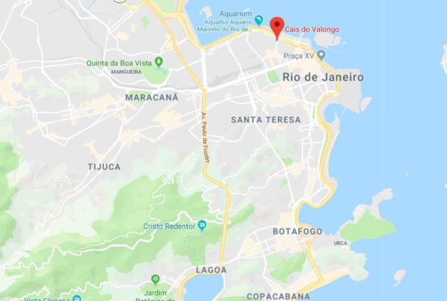 Where is Valongo Wharf located on map of Rio de Janeiro