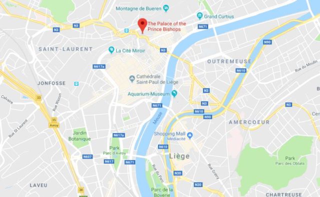 Where is the Palace of the Prince Bishops located on map of Liege