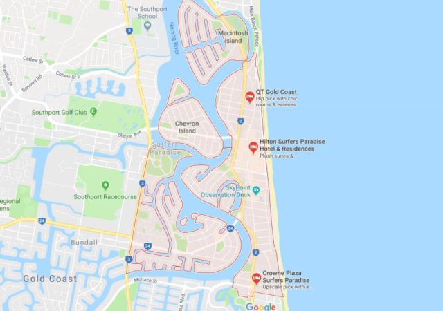 Map of Surfers Paradise Gold Coast