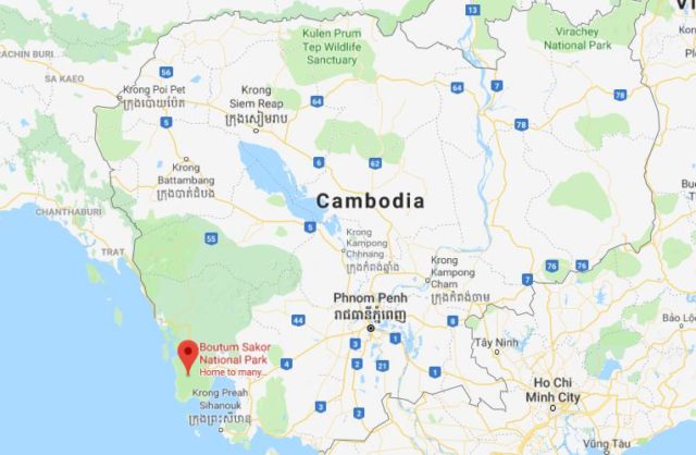 Where is Boutum Sakor National Park located on map of Cambodia