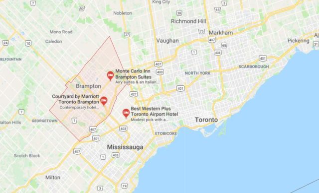 Where is Brampton located on map of Toronto
