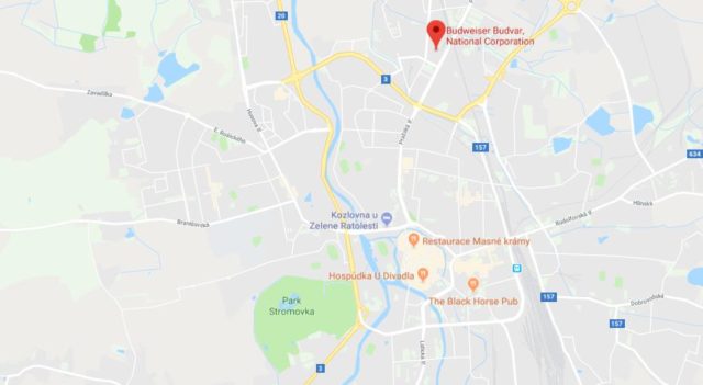 Where is Brewery Budvar located on map of Ceske Budejovice