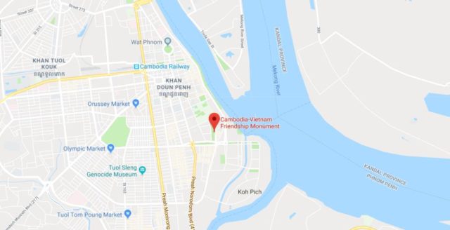 Where is Cambodia Vietnam Friendship Monument located on map of Phnom Penh