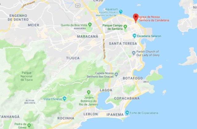 Where is Candelaria Church located on map of Rio de Janeiro