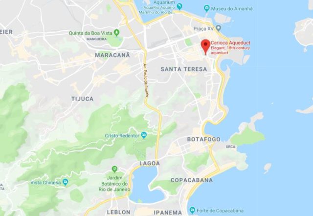 Where is Carioca Aqueduct located on map of Rio de Janeiro