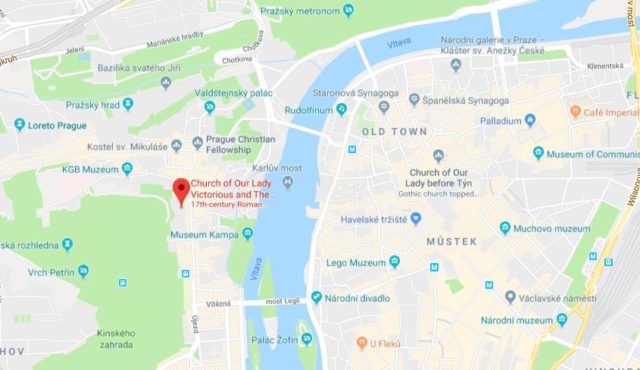 Where is Church of Our Lady Victorious located on map of Prague