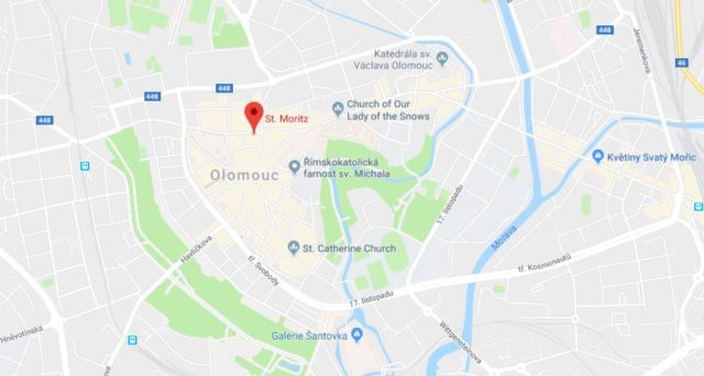 Where is Church of St Maurice located on map of Olomouc