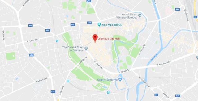 Where is City Hall located on map of Olomouc