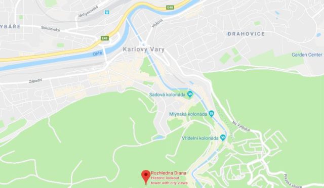 Where is Diana Lookout Tower located on map of Karlovy Vary