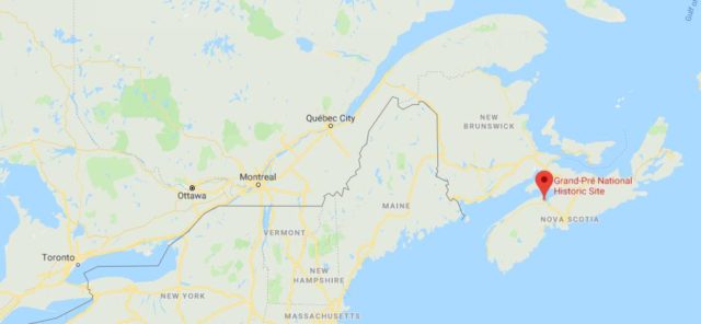 Where is Grand-Pré located on map of East Canada