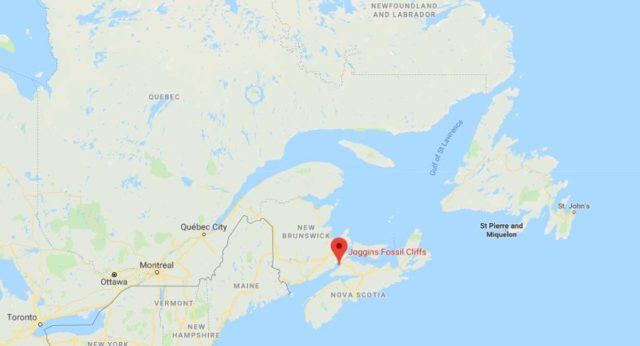Where is Joggins Fossil Cliffs located on map of East Canada