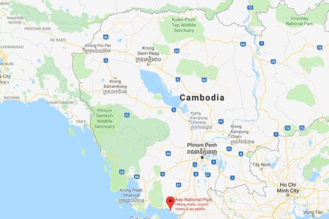 Where is Kep National Park located on map of Cambodia